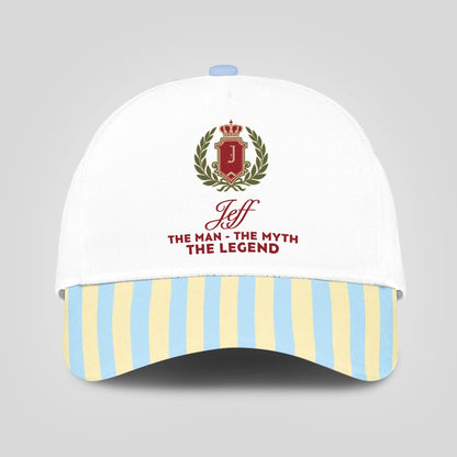 The Man The Myth The Legend Blue And Yellow Striped Beach Cap JEFF 13K1 C118PF