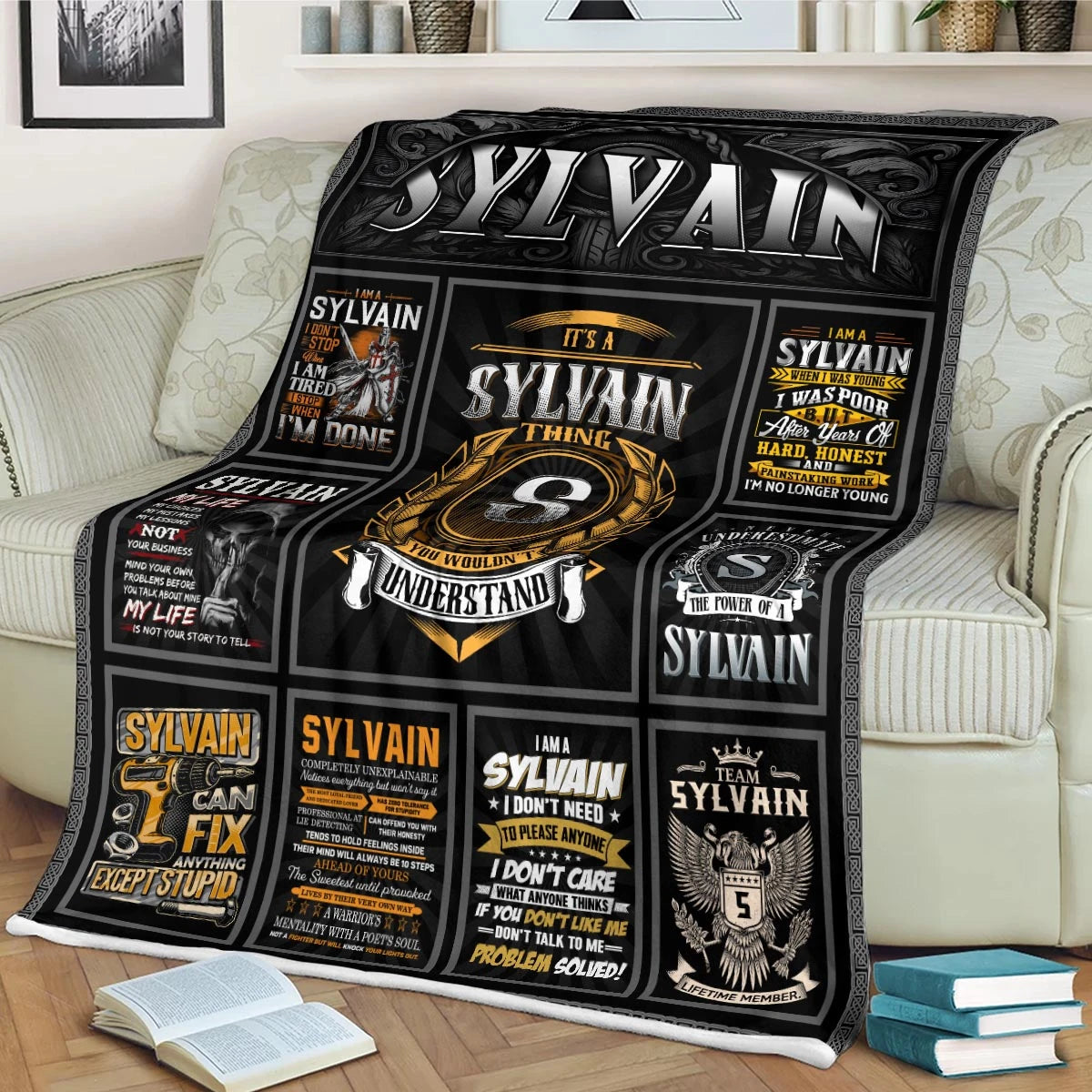 SYLVAIN Personalized Blanket | Custom Name Cozy Throw Gift 13K5-BK2