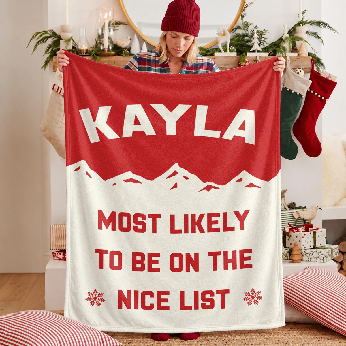 Most Likely on the Nice List Red Vintage Christmas Fleece Blanket KAYLA 13K1 BK63