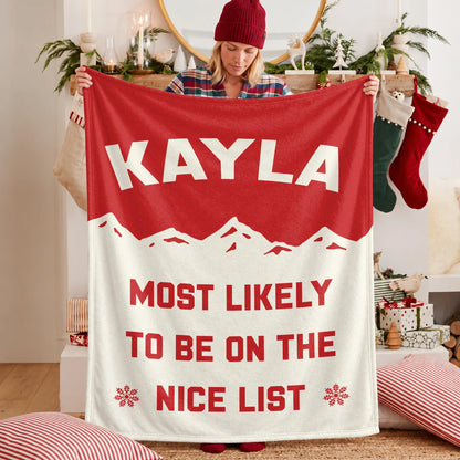 Most Likely on the Nice List Red Vintage Christmas Fleece Blanket KAYLA 13K1 BK63