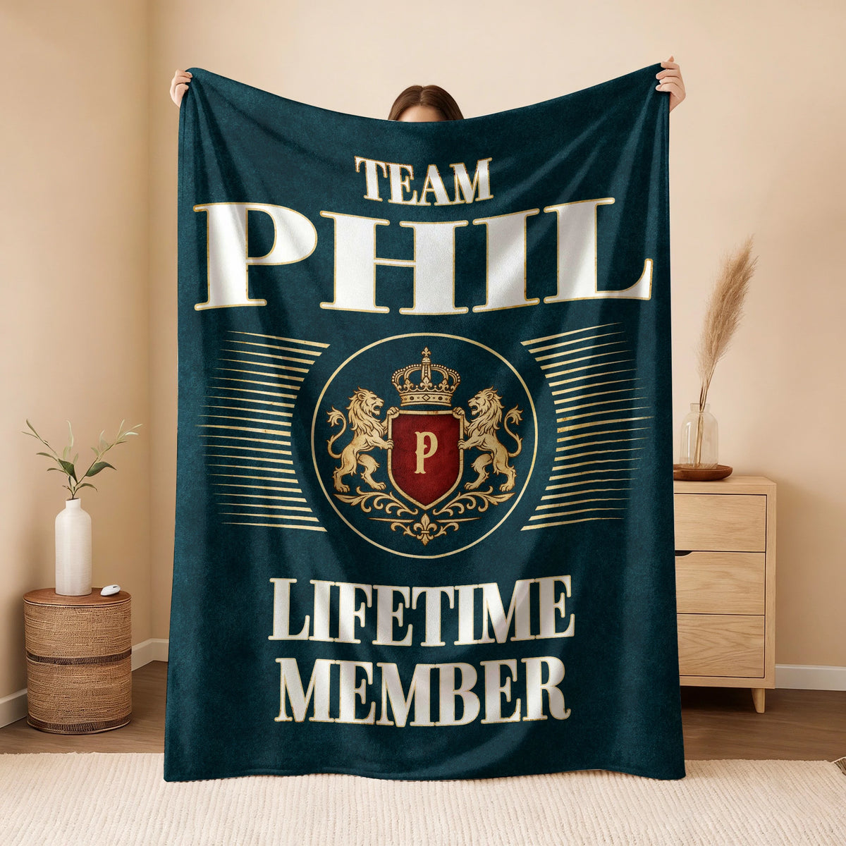 Team Your Name Lifetime Member Sage Green Fleece Blanket PHIL 13K1 BK42