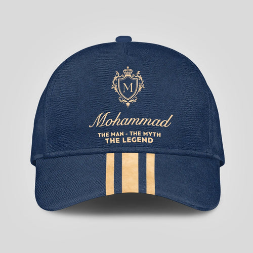 The Man The Myth The Legend Golden Stripes Royal Blue Cap MOHAMMAD 13K1 C137PF