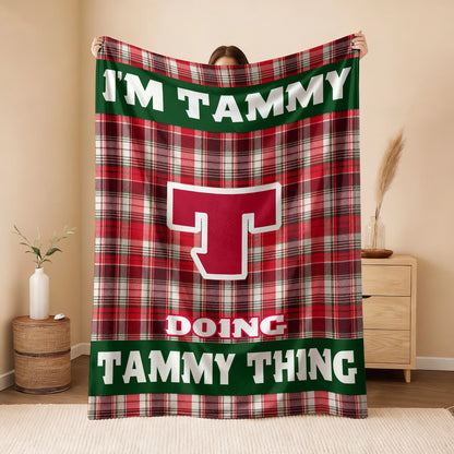 I'm Name Doing Name Things Red Plaid Fleece Blanket TAMMY 13K1 BK49