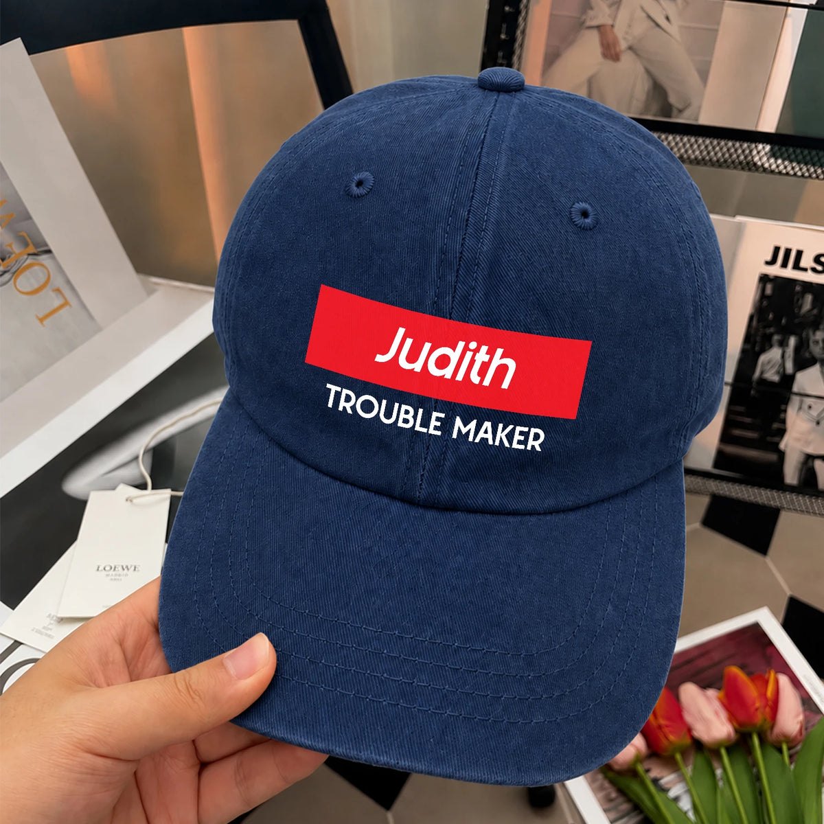 Trouble Maker Red Logo Washed Cap JUDITH 13K1 C140PF