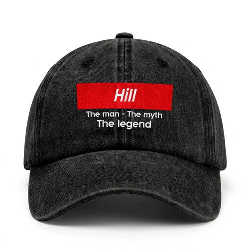 Your Name The Man The Myth The Legend Red Logo Washed Cap HILL 13K1 C130PF