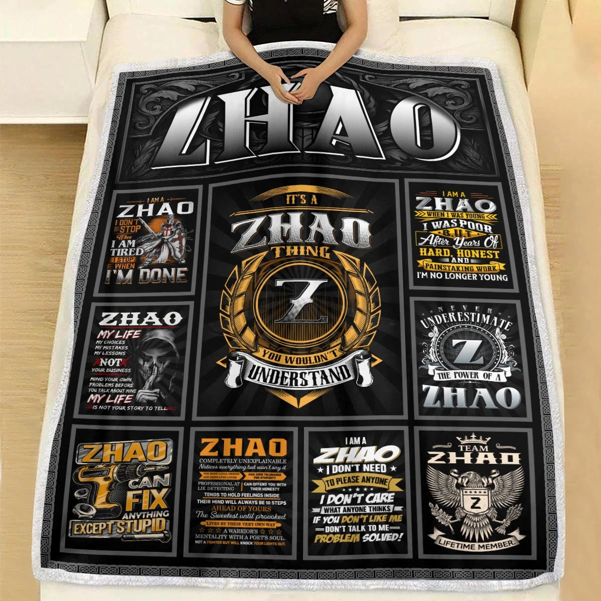 ZHAO Personalized Blanket | Custom Name Cozy Throw Gift 13K5-BK2