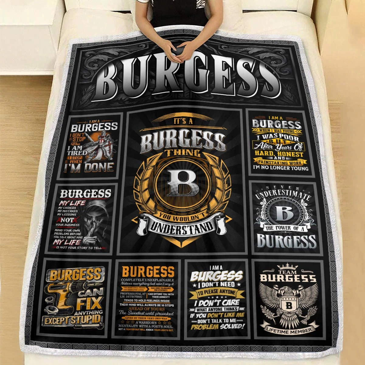 BURGESS Personalized Blanket | Custom Name Cozy Throw Gift 13K4-BK2