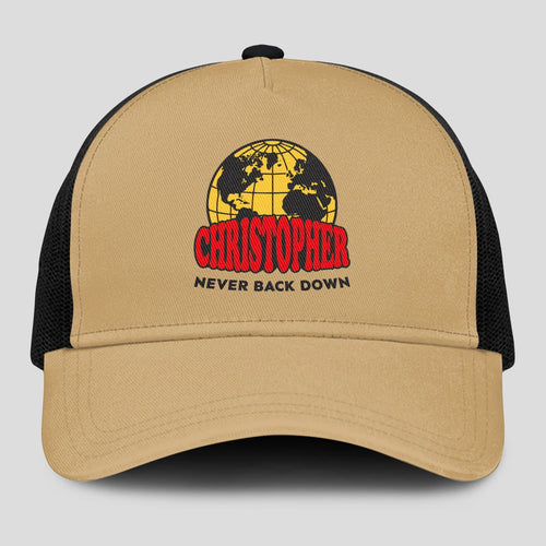 Never Back Down World Logo Khaki Mesh Cap CHRISTOPHER 13K1 C212PF