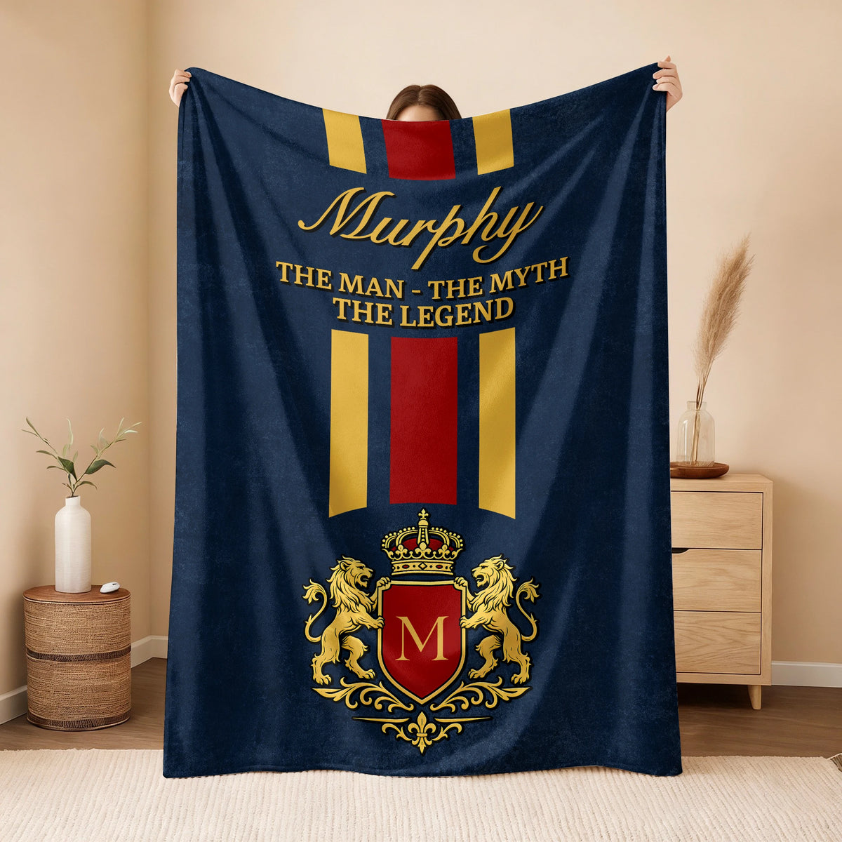 The Man The Myth The Legend Navy Striped Fleece Blanket MURPHY 13K1 BK16