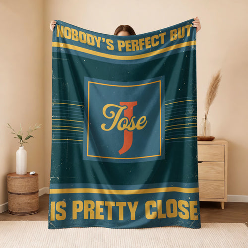 Nobody's Perfect But Your Name Is Close Vintage Blue & Brown Fleece Blanket JOSE 13K1 BK54