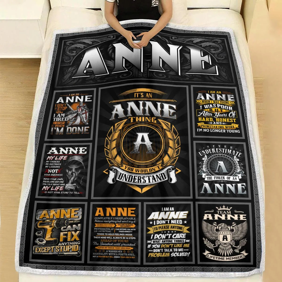 ANNE Personalized Blanket | Custom Name Cozy Throw Gift 13K1-BK2