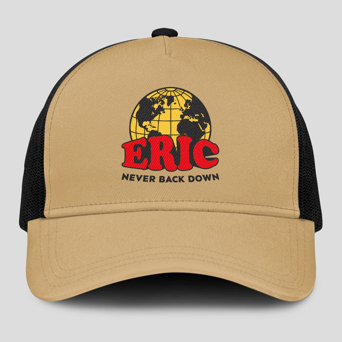 Never Back Down World Logo Khaki Mesh Cap ERIC 13K1 C212PF