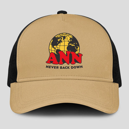 Never Back Down World Logo Khaki Mesh Cap ANN 13K1 C212PF