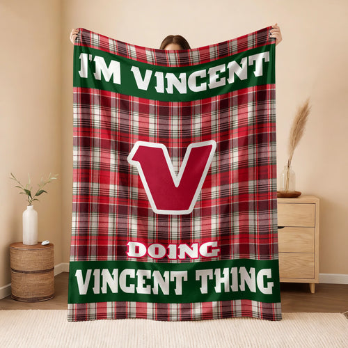 I'm Name Doing Name Things Red Plaid Fleece Blanket VINCENT 13K1 BK49