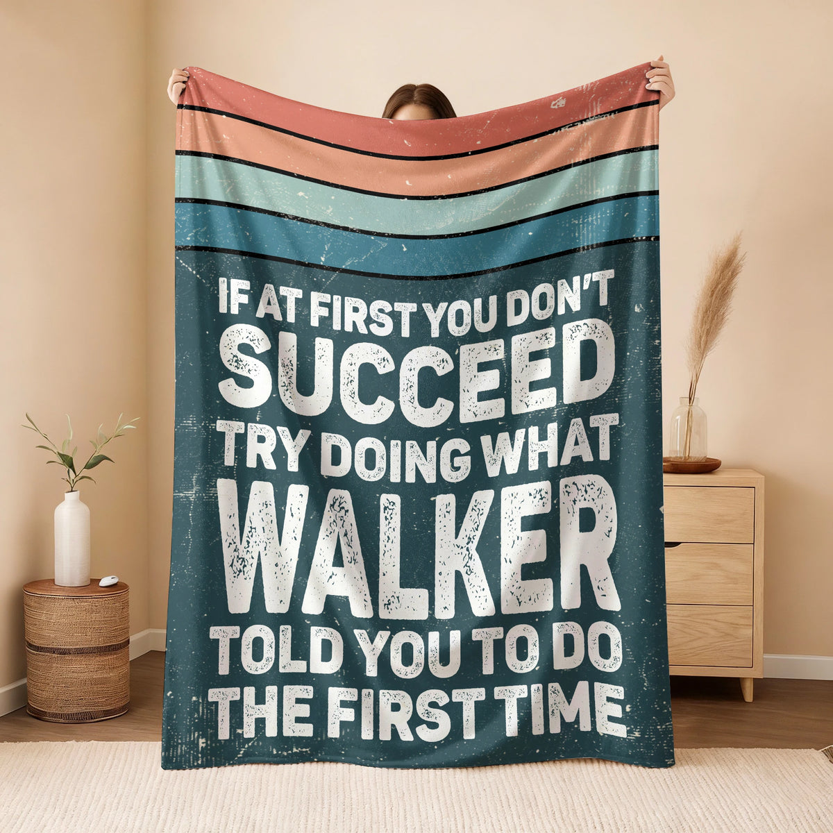 If At First You Don’t Succeed Retro Green Fleece Blanket WALKER 13K1 BK29