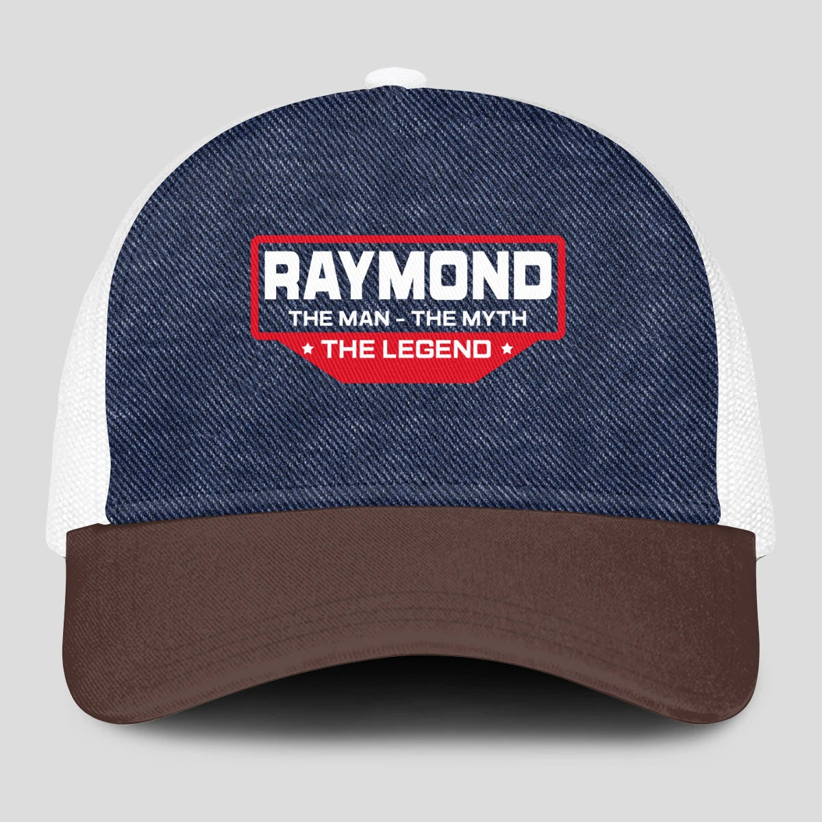 The Man The Myth The Legend Navy Brown And White Mesh Cap RAYMOND 13K1 C200PF