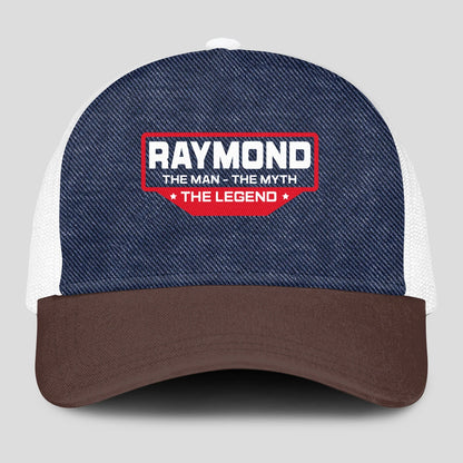 The Man The Myth The Legend Navy Brown And White Mesh Cap RAYMOND 13K1 C200PF