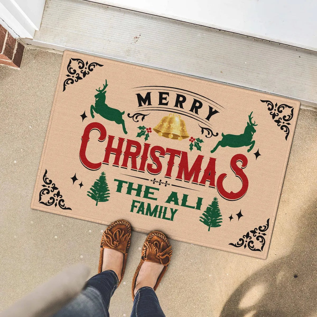 ALI Family Merry Christmas Doormat – Personalized Holiday Welcome Mat