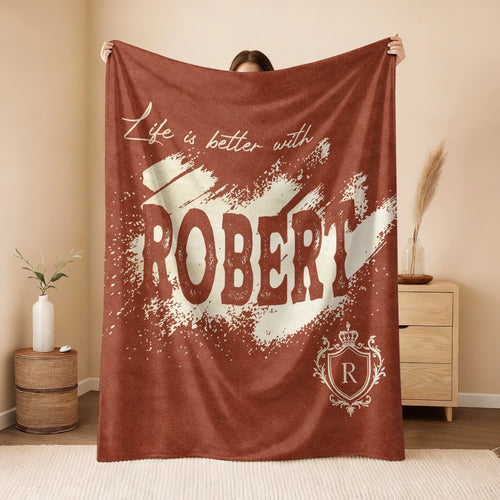 Life Is Better With Your Name Terracotta Cream Fleece Blanket ROBERT 13K1 BK30