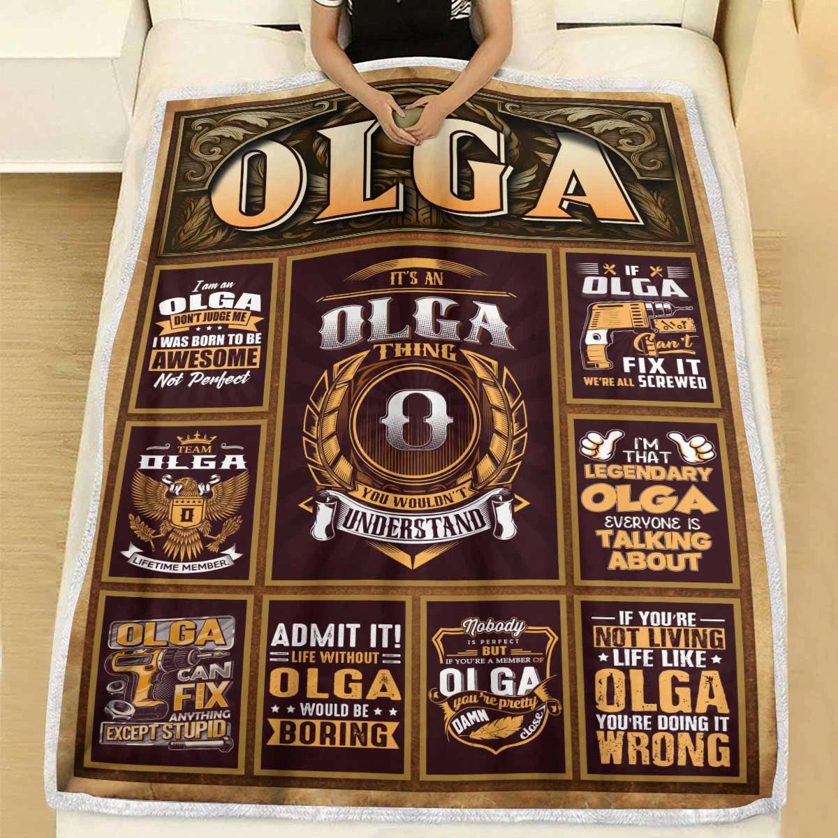 OLGA Personalized Blanket | Custom Name Cozy Throw Gift 13K1-BK4