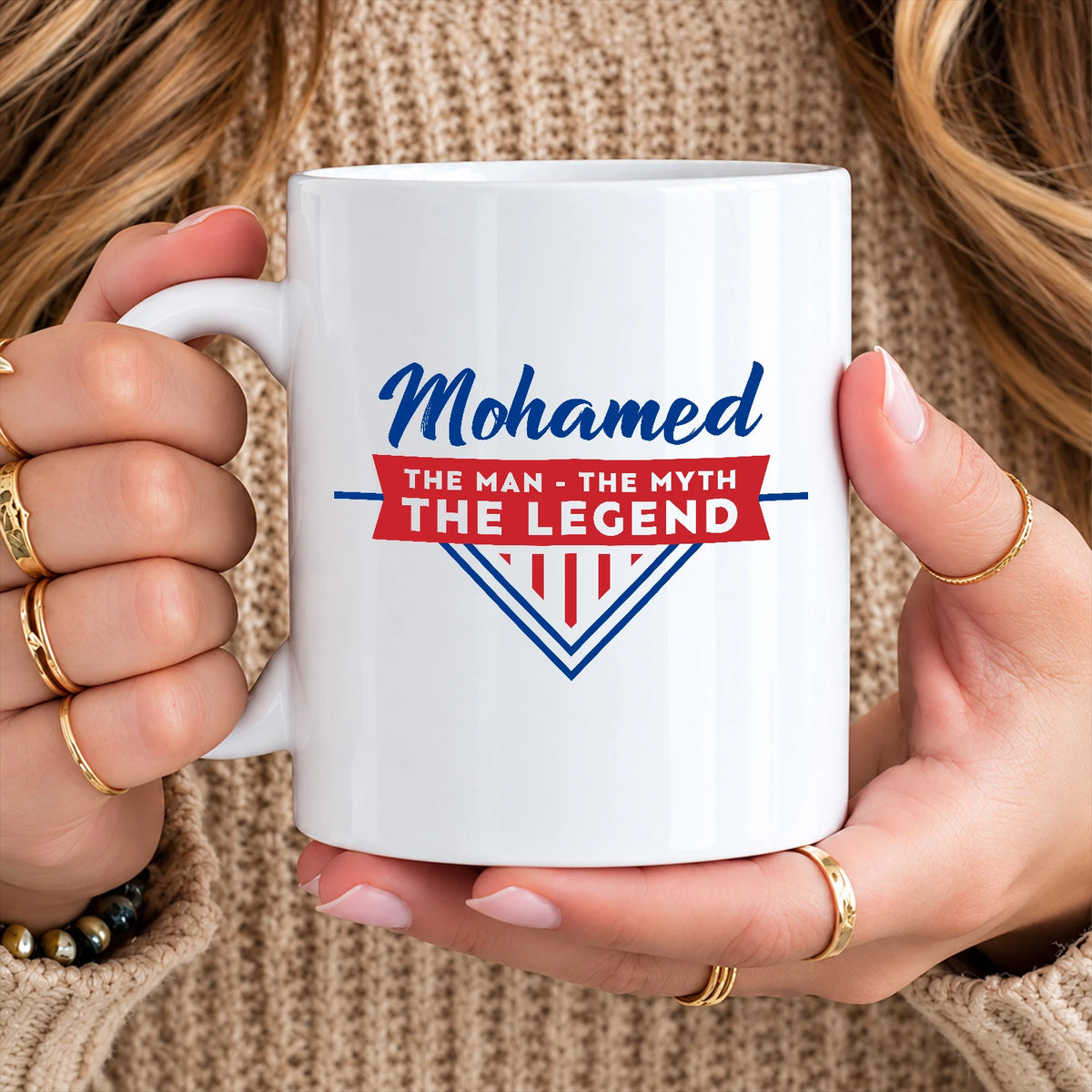 The Man The Myth The Legend Red And Blue Logo Mug MOHAMED 13K1 MG34