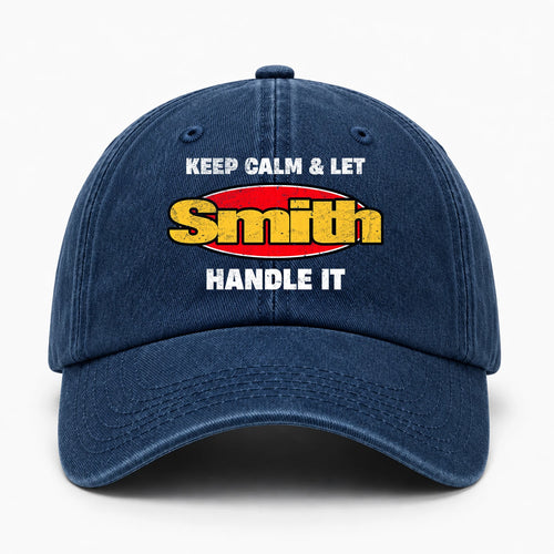 Keep Calm & Let Your Name Handle It Yellow And Red Logo Washed Cap SMITH 13K1 C172PF