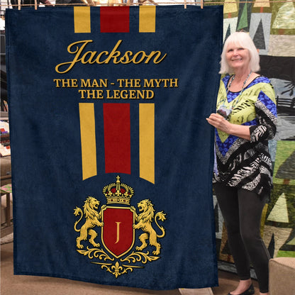 The Man The Myth The Legend Navy Striped Fleece Blanket JACKSON 13K1 BK16