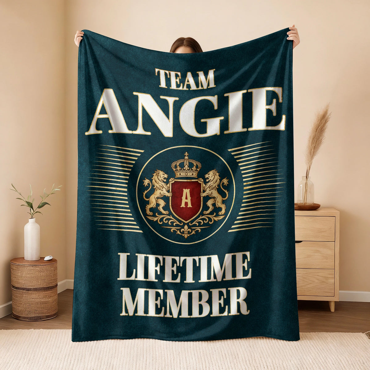 Team Your Name Lifetime Member Sage Green Fleece Blanket ANGIE 13K1 BK42