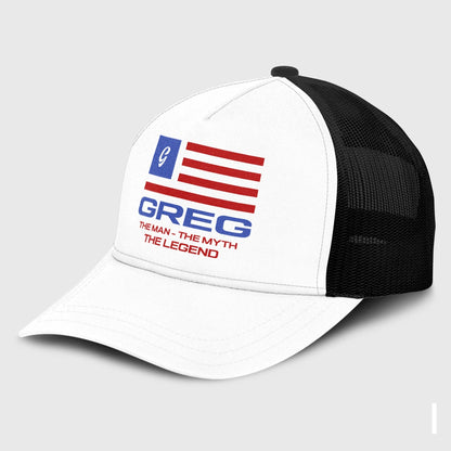 The Man The Myth The Legend America Flag Mesh Cap GREG 13K1 C193PF