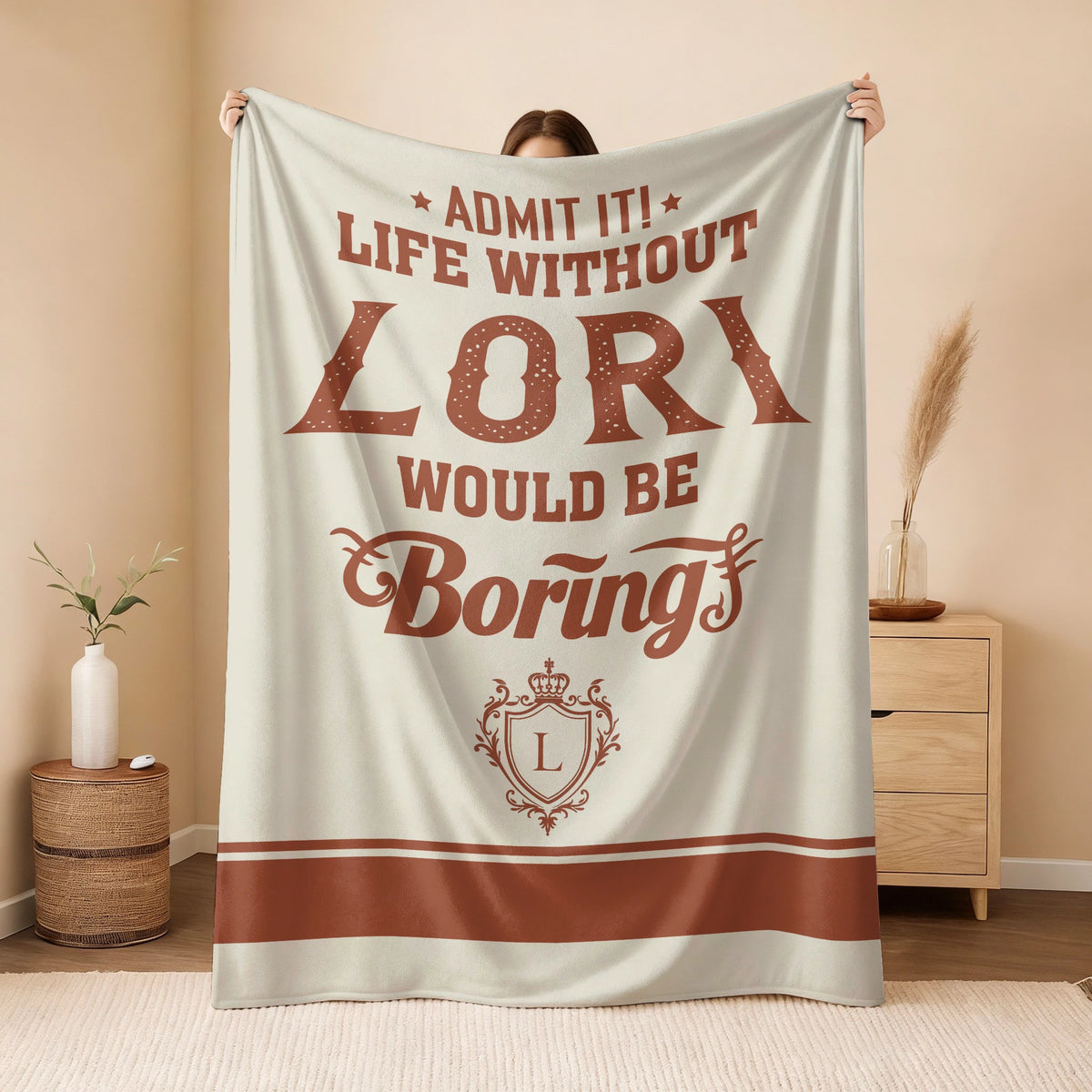 Life Without Your Name Would Be Boring Cream Terracotta Blanket LORI 13K1 BK24