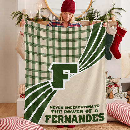 Never Underestimate Your Name Green & Cream Plaid Fleece Blanket FERNANDES 13K1 BK50