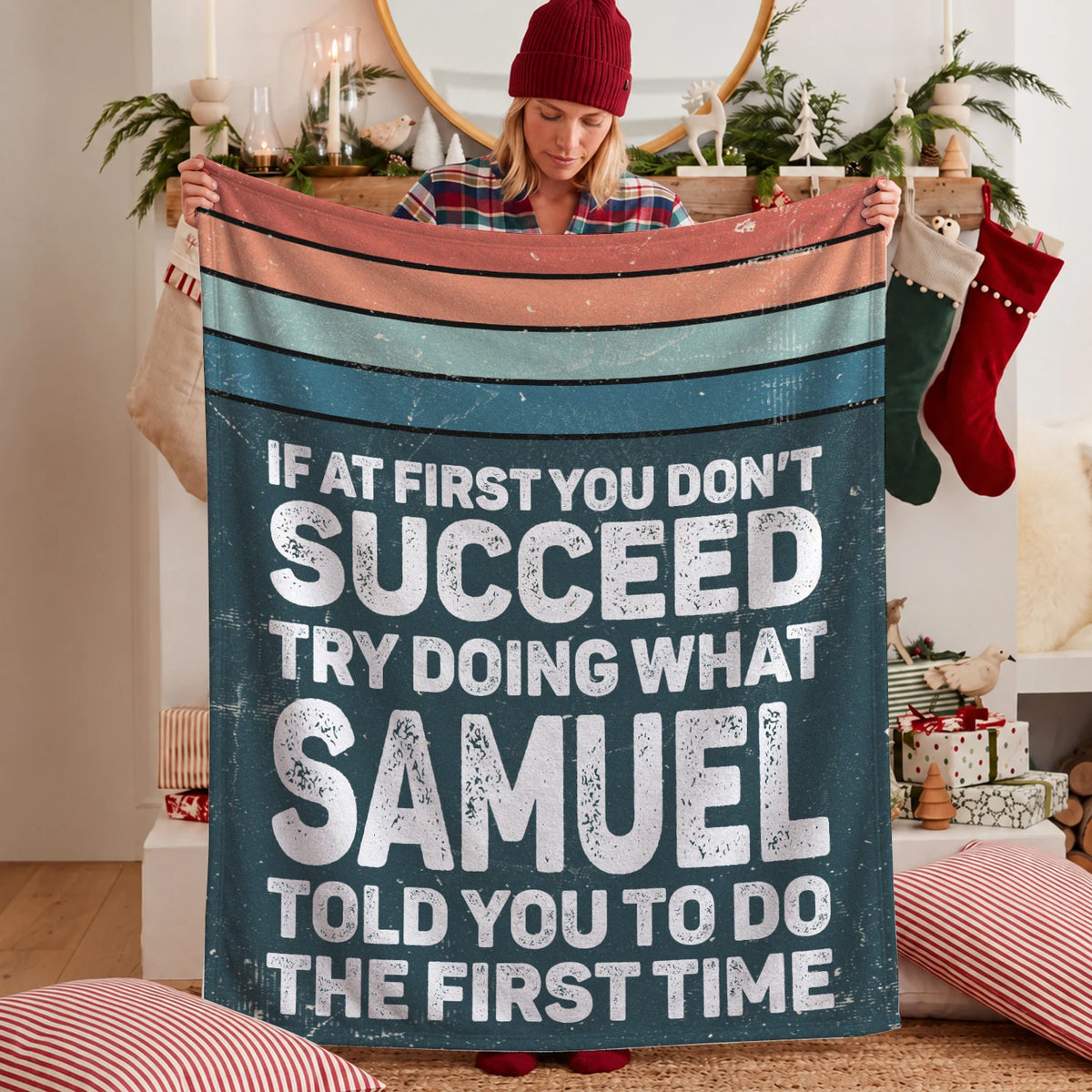 If At First You Don’t Succeed Retro Green Fleece Blanket SAMUEL 13K1 BK29