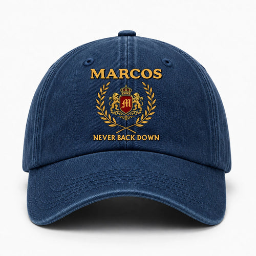 Never Back Down Royal Blue Denim Cap MARCOS 13K1 C60PF