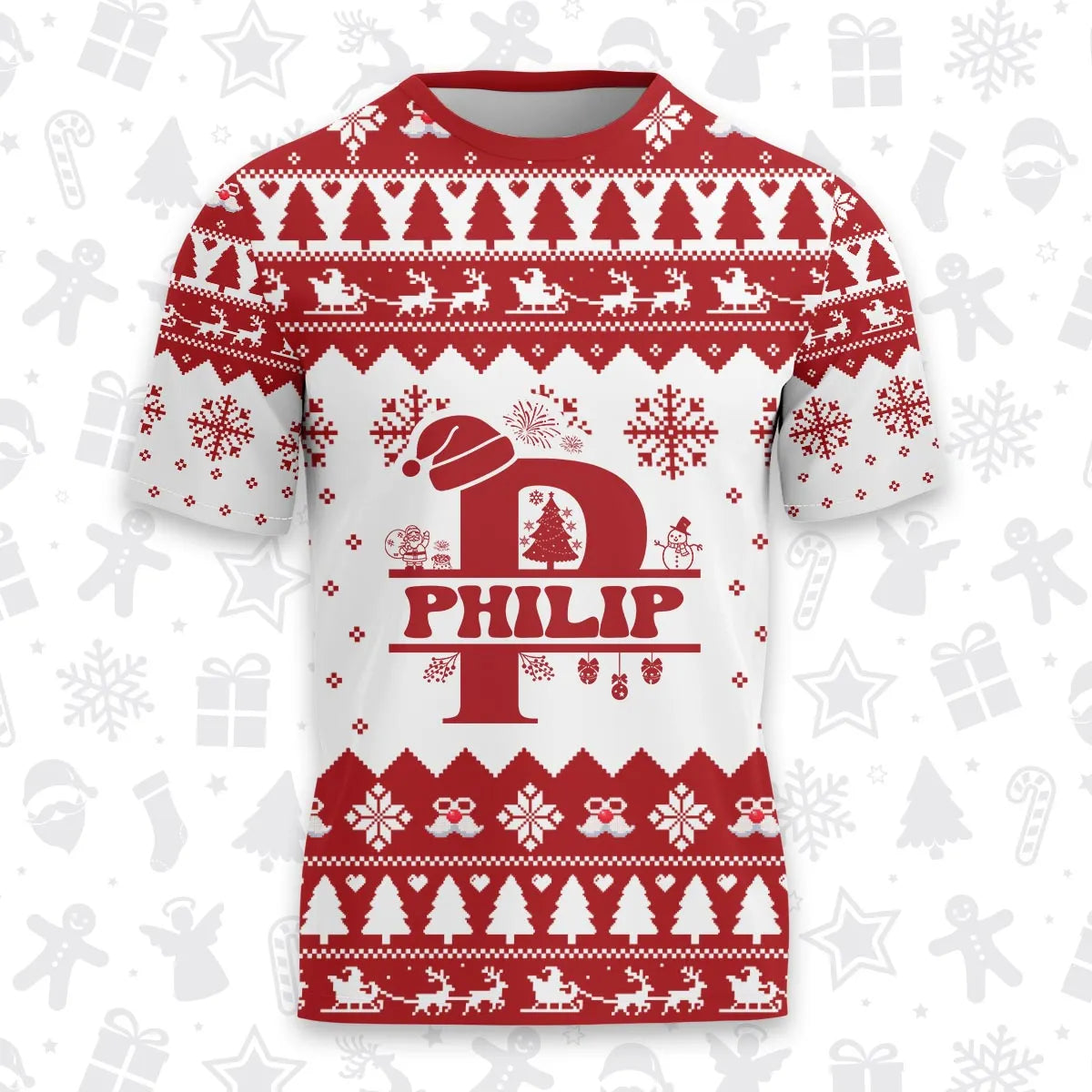 PHILIP Personalized Christmas T-Shirt Pajama Set - Holiday Gift Outfit 13K1-CR2