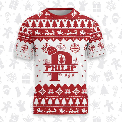 PHILIP Personalized Christmas T-Shirt Pajama Set - Holiday Gift Outfit 13K1-CR2