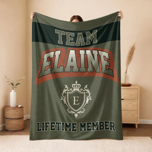 Team Your Name Lifetime Member Sage Green Fleece Blanket ELAINE 13K1 BK22