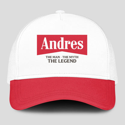 The Man The Myth The Legend Red And White Mesh Cap ANDRES 13K1 C197PF