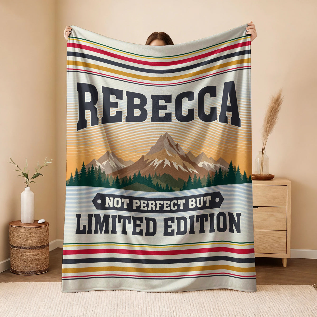 Not Perfect But Limited Edition Vintage Mountain Fleece Blanket REBECCA 13K1 BK45