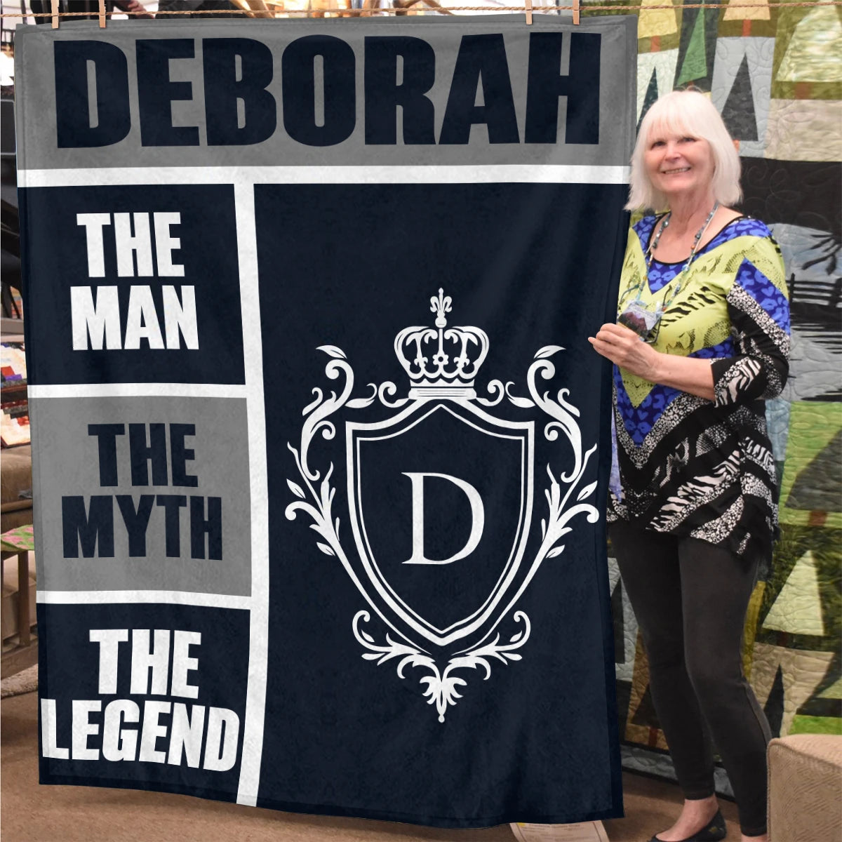 The Man The Myth The Legend Navy Gray & Gold Fleece Blanket  DEBORAH 13K1 BK09