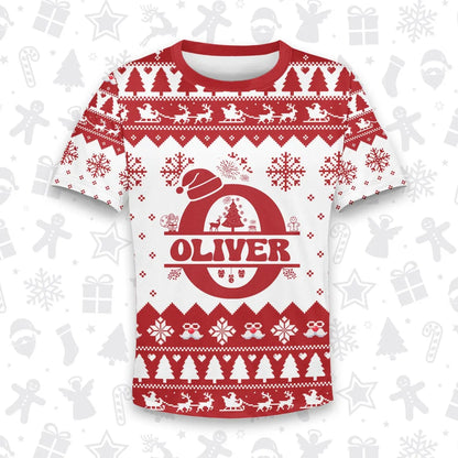 OLIVER Personalized Christmas T-Shirt Pajama Set - Holiday Gift Outfit 13K1-CR2