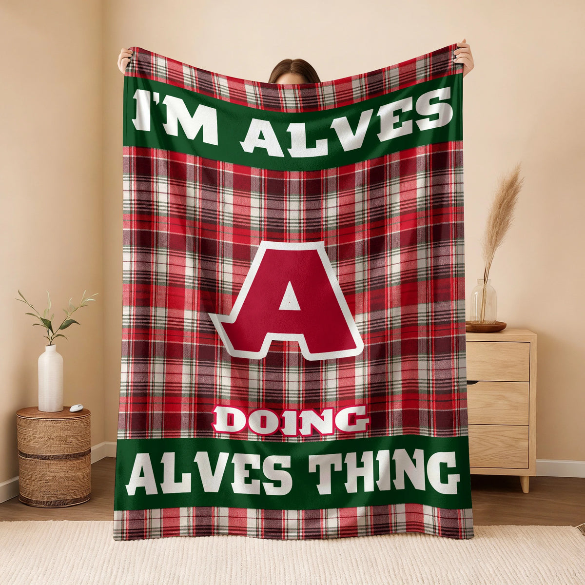I'm Name Doing Name Things Red Plaid Fleece Blanket ALVES 13K1 BK49