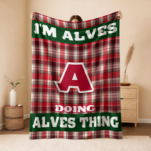 I'm Name Doing Name Things Red Plaid Fleece Blanket ALVES 13K1 BK49