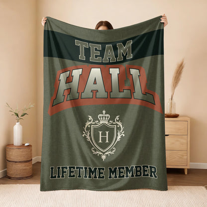 Team Your Name Lifetime Member Sage Green Fleece Blanket HALL 13K1 BK22