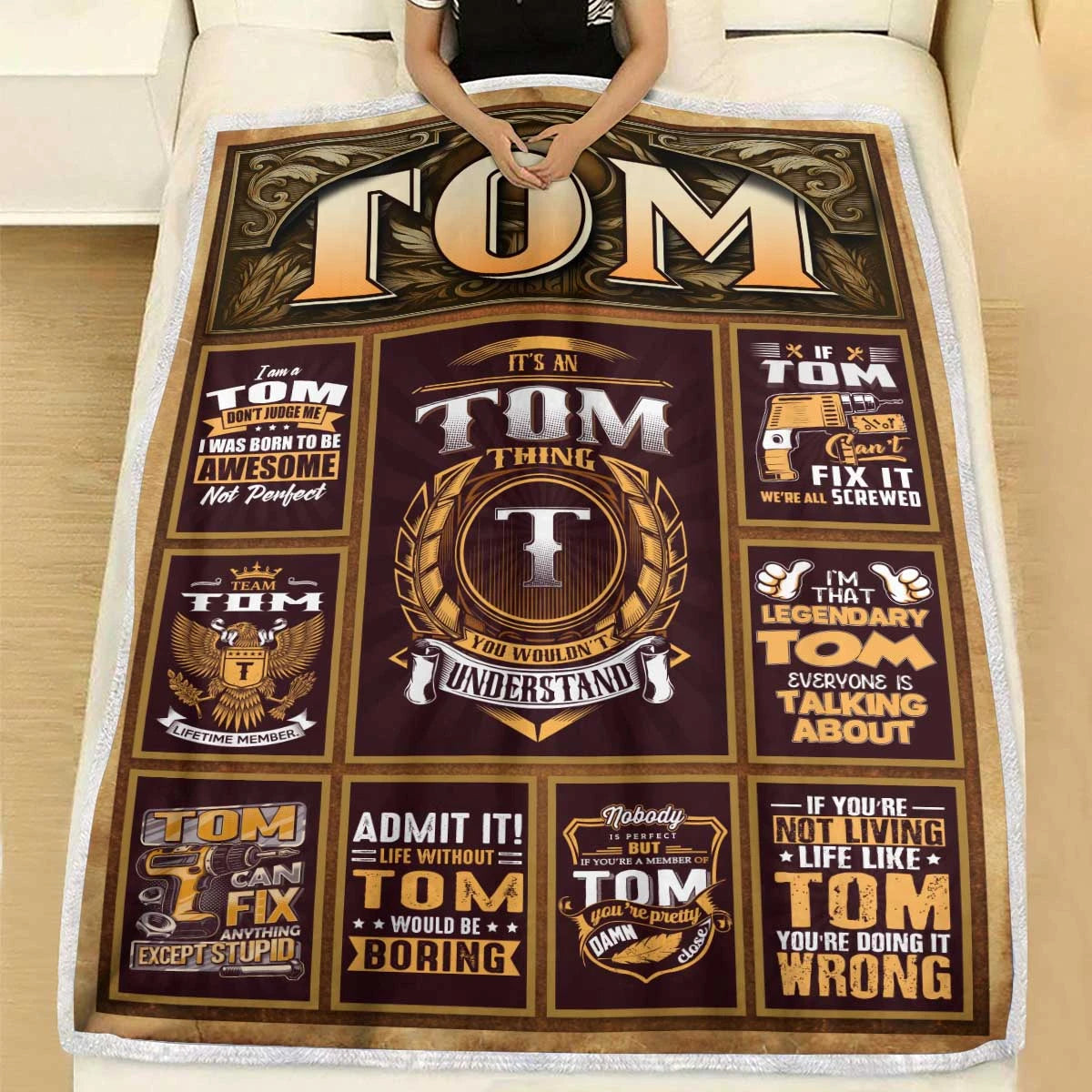 TOM Personalized Blanket | Custom Name Cozy Throw Gift 13K1-BK4