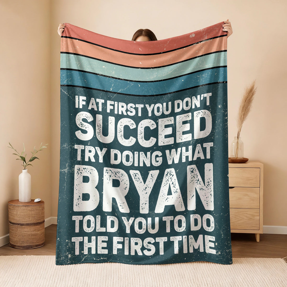 If At First You Don’t Succeed Retro Green Fleece Blanket BRYAN 13K1 BK29