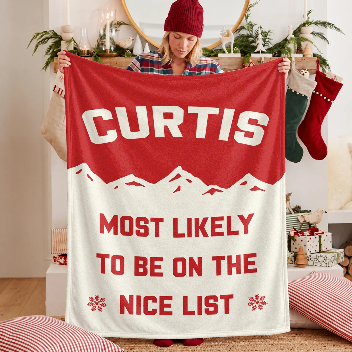 Most Likely on the Nice List Red Vintage Christmas Fleece Blanket CURTIS 13K1 BK63