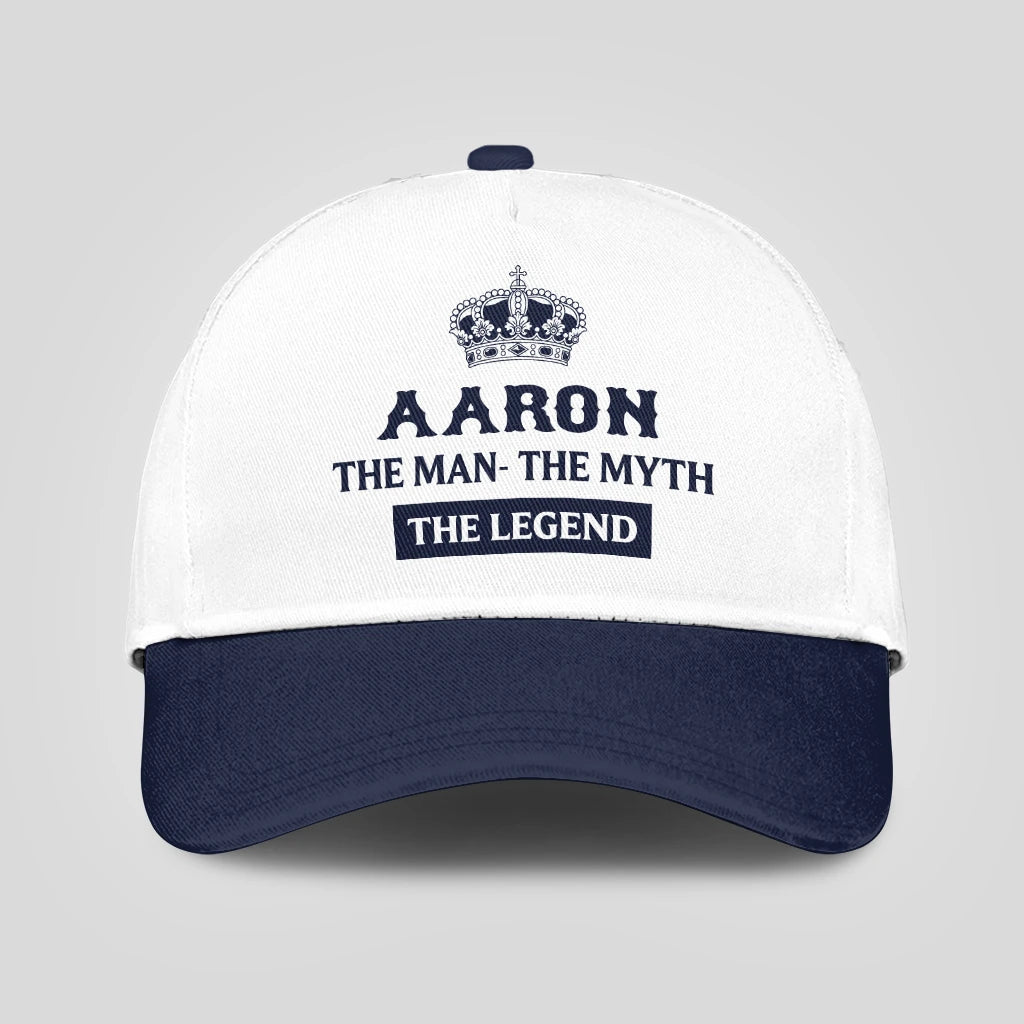 The Man The Myth The Legend King Crown Blue And White Cap AARON 13K1 C147PF