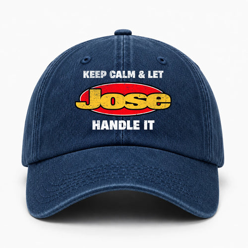 Keep Calm & Let Your Name Handle It Yellow And Red Logo Washed Cap JOSE 13K1 C172PF