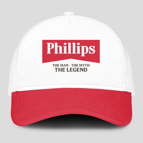 The Man The Myth The Legend Red And White Mesh Cap PHILLIPS 13K1 C197PF