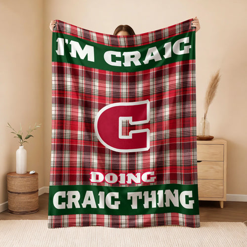 I'm Name Doing Name Things Red Plaid Fleece Blanket CRAIG 13K1 BK49